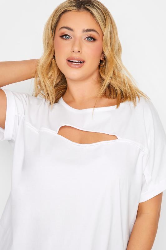 YOURS Plus Size White Cut Out T-Shirt | Yours Clothing 4
