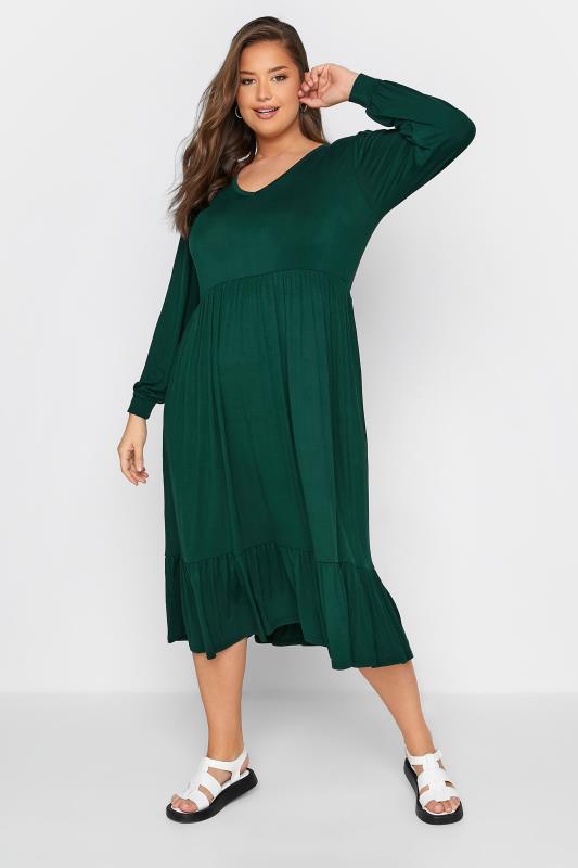 LIMITED COLLECTION Curve Green Long Sleeve Smock Dress 2