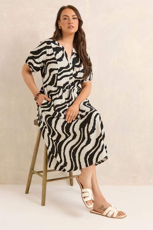 EVANS Plus Size Natural Brown Zebra Placket Midi Dress | Evans 2