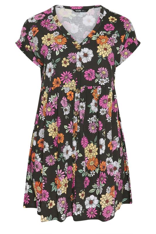 YOURS Plus Size Black Floral Print Button Front Smock Dress | Yours Clothing 5