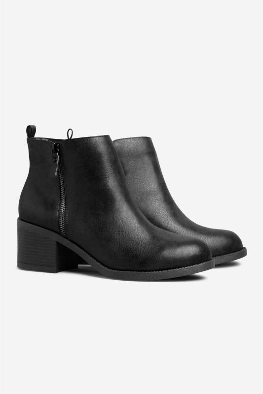 Plus Size  Black Block Heel Zip Boot In Extra Wide Fit