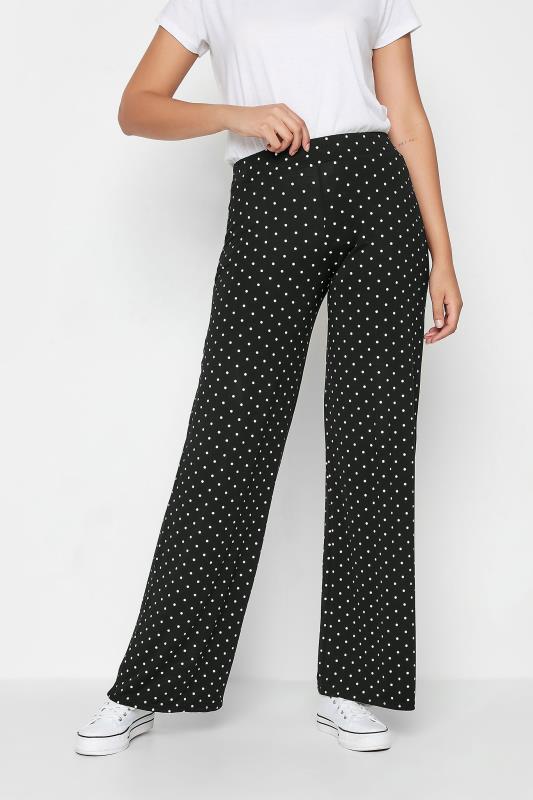 LTS Tall Black Polka Dot Print Wide Leg Trousers | Long Tall Sally 1