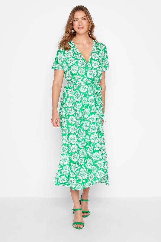 LTS Tall Green Floral Print Wrap Dress 1