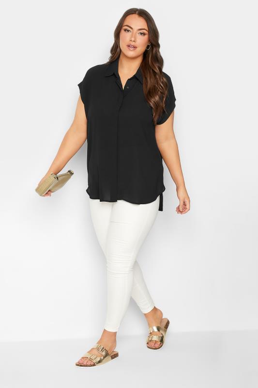 YOURS Curve Plus Size Black Collared Shirt | Yours Clothing  2
