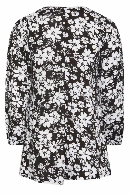 YOURS Plus Size Black Monochrome Floral Long Sleeve Swing Top | Yours Clothing 7