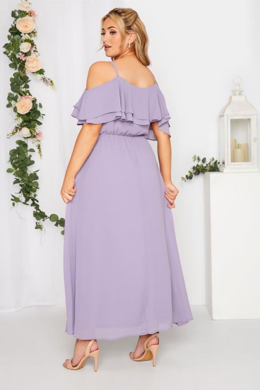 YOURS LONDON Curve Purple Bardot Ruffle Bridesmaid Maxi Dress 3
