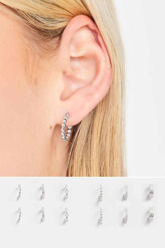 Plus Size  6 PACK Silver Hoop Earrings Set