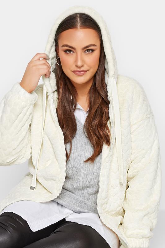 YOURS LUXURY Plus Size Ivory White Heart Faux Fur Jacket  | Yours Clothing 1
