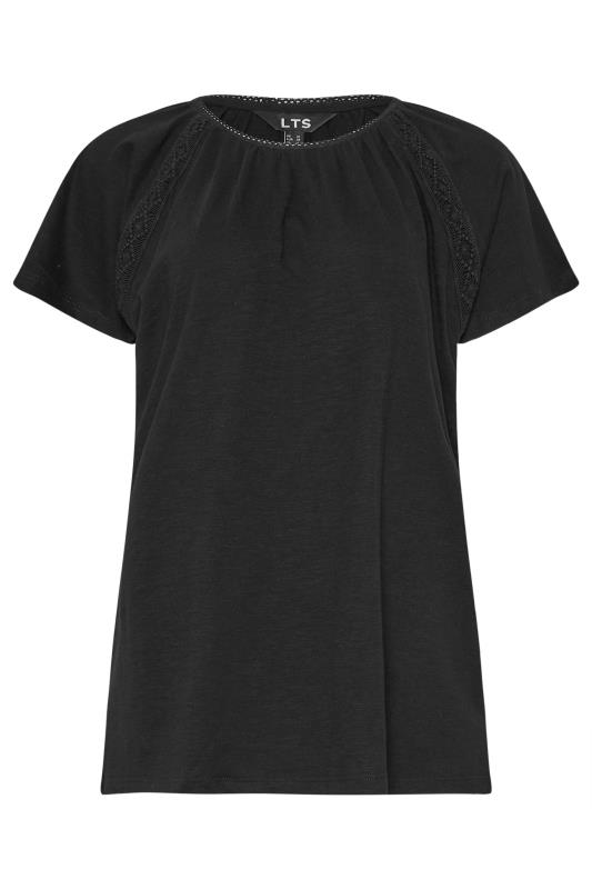 Tall  LTS Tall Black Crochet Detail Raglan T-Shirt