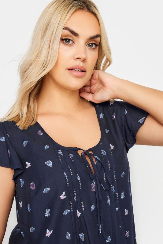 YOURS Plus Size Navy Blue Floral Butterfly Print Blouse | Yours Clothing 4