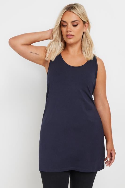 Plus Size Navy Blue Longline Vest Top | Yours Clothing 1