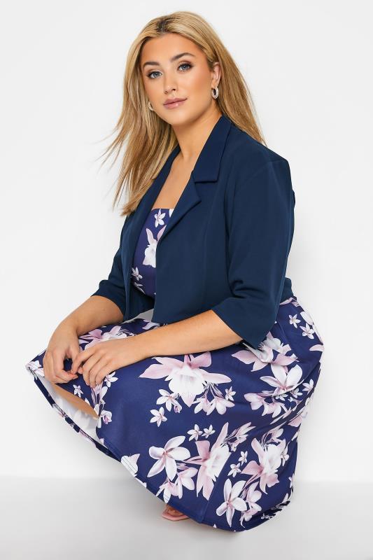 Plus Size Navy Blue Cropped Blazer | Yours Clothing 4