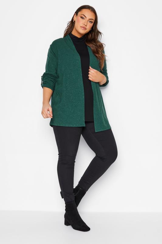 YOURS LUXURY Plus Size Teal Green Metallic Cardigan | Yours Clothing 2