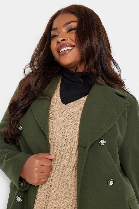 YOURS Plus Size Khaki Green Longline Military Coat | Yours Clothing 5