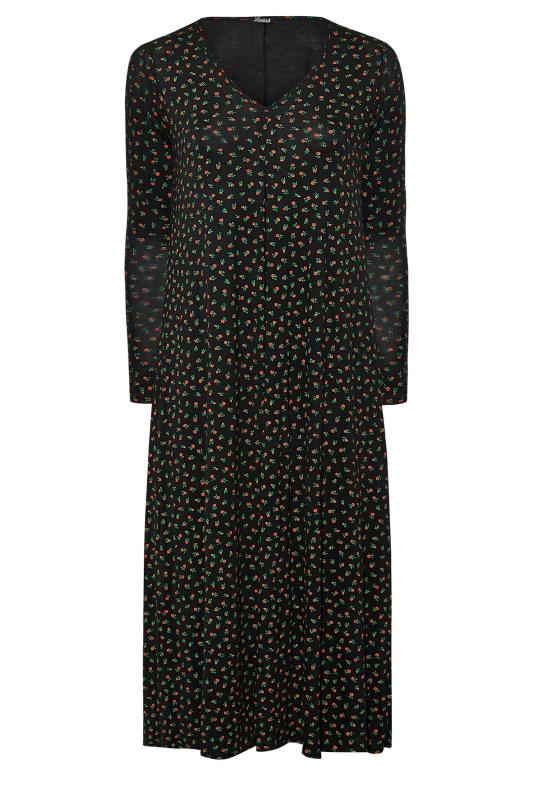 LIMITED COLLECTION Plus Size Black Ditsy Print Pleat Front Dress | Yours Clothing 7