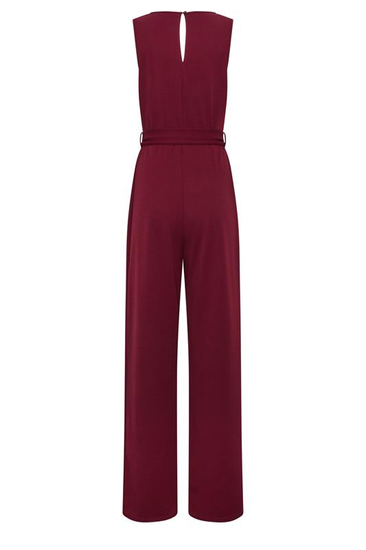 LTS Tall Women's Berry Red Belted Scuba Wide Leg Jumpsuit | Long Tall Sally 2