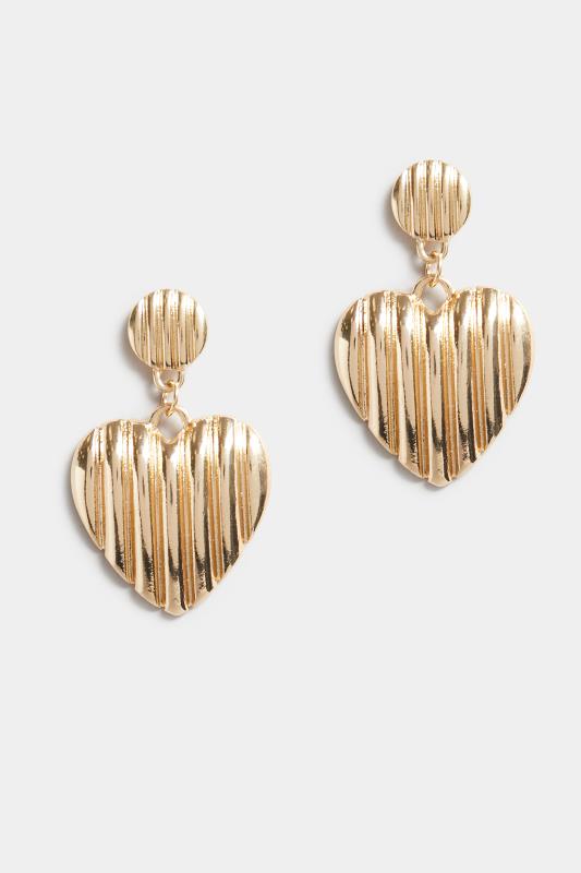 Gold Textured Heart Drop Earrings | Yours Clothing 2