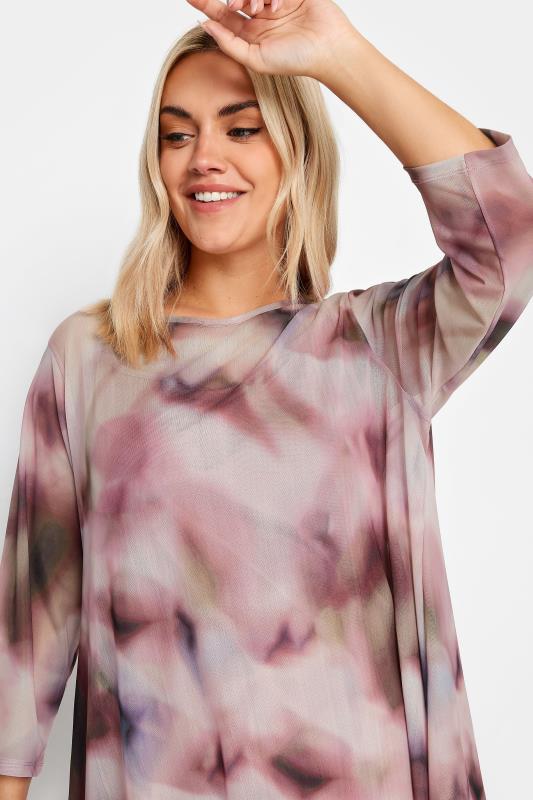 YOURS Plus Size Pink Abstract Print Mesh Layered Top | Yours Clothing 4