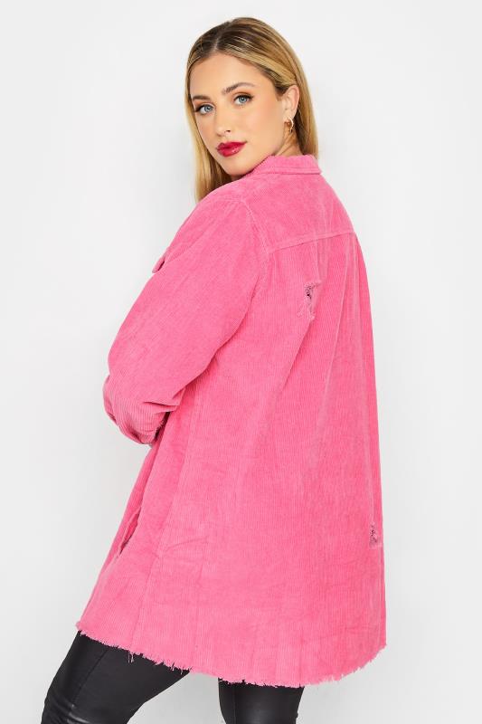 LIMITED COLLECTION Plus Size Hot Pink Ripped Cord Shacket | Yours Clothing  3