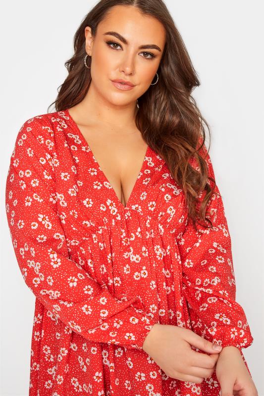 LIMITED COLLECTION Curve Red Floral Print Plunge Peplum Blouse 4
