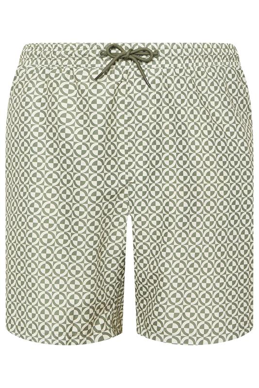 BadRhino Big & Tall Green & White Geometric Swim Shorts | BadRhino 6
