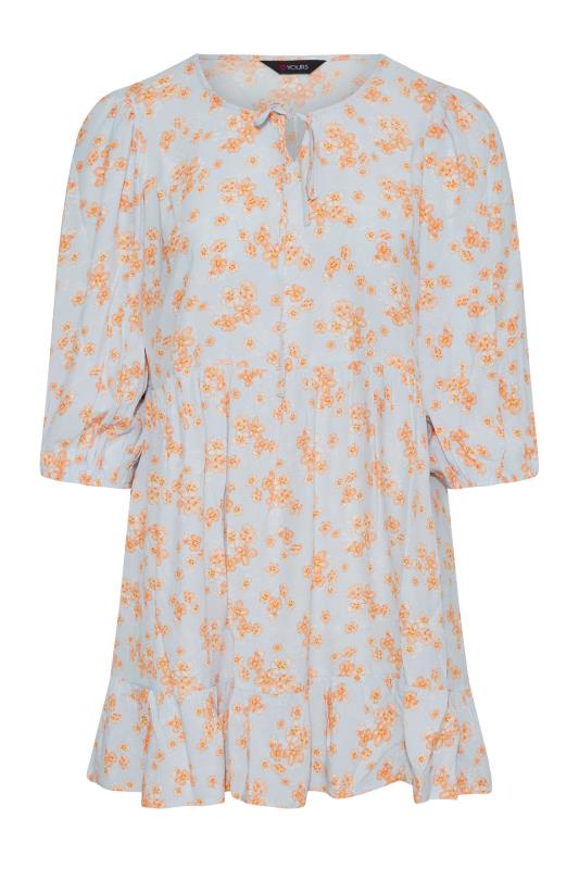 Plus Size Blue Floral Tie Neck Smock Top | Yours Clothing 6