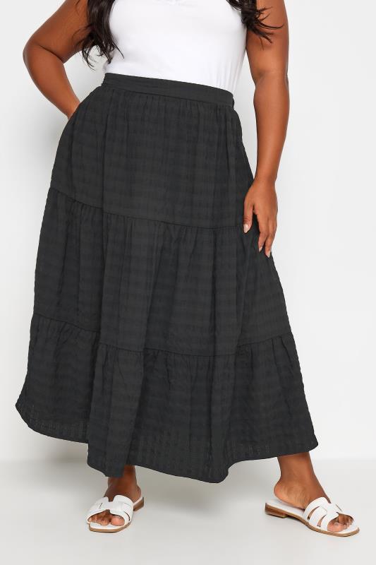 YOURS Curve Black Tiered Checked Midi Skirt | Yours Clothing 2