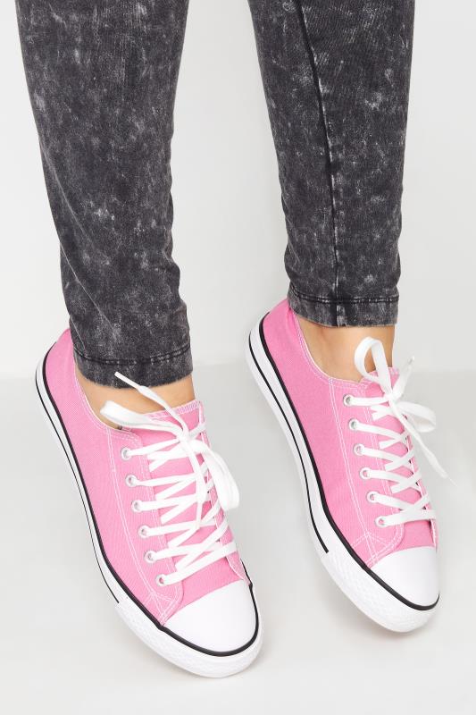 Pink Canvas Low Trainers In Wide E Fit 1