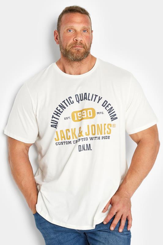 JACK & JONES Big & Tall White Printed Logo Crew Neck T-Shirt 1