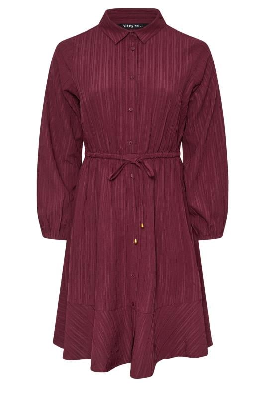 YOURS Plus Size Burgundy Red Textured Stripe Shirt Dress | Yours Clothing 5