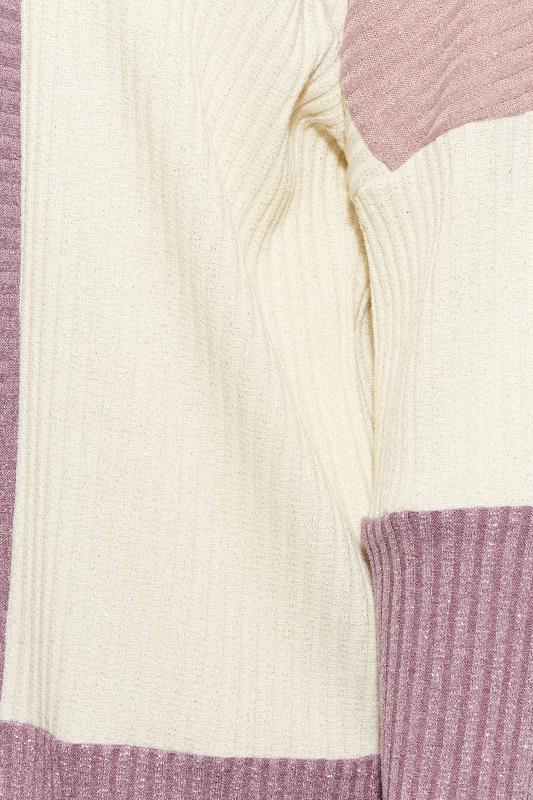 YOURS LUXURY Curve Plus Size Womens Pink & White Colourblock Ribbed Soft Touch Cardigan  6