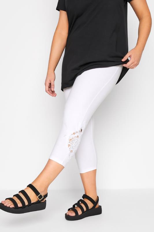 Plus Size  YOURS Curve White Lace Stretch Cropped Leggings