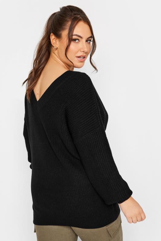 Plus Size Black V-Neck Knitted Jumper | Yours Clothing 3
