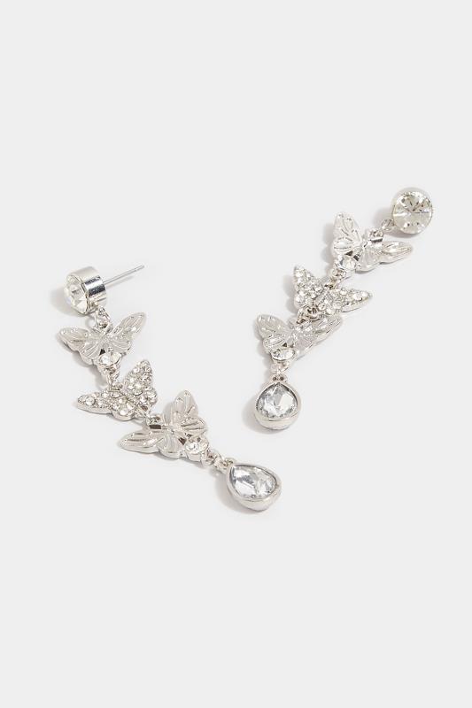 Silver Diamante Butterfly Drop Earrings 2