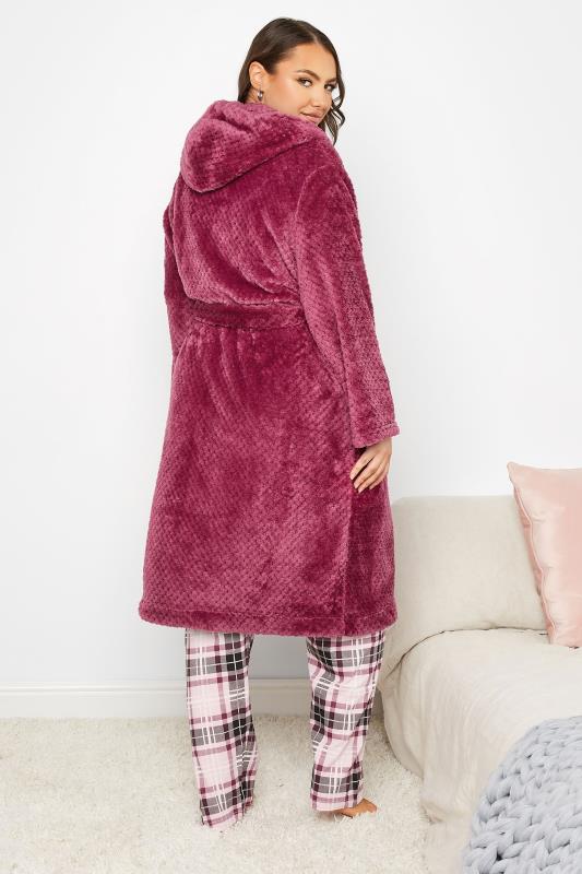 Plus Size Dark Pink Waffle Fleece Hooded Dressing Gown | Yours Clothing 4
