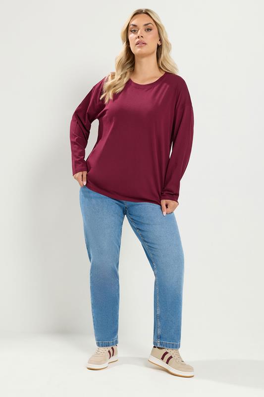 YOURS Plus Size Red Oversized Long Sleeve Top | Yours Clothing 1