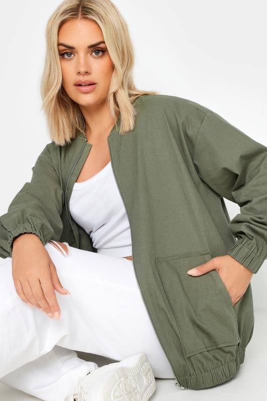 LIMITED COLLECTION Plus Size Khaki Green Twill Bomber Jacket | Yours Clothing 4