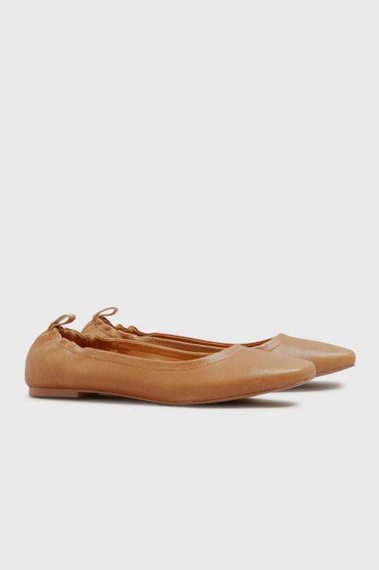 Tall  LTS Camel Square Toe Leather Ballet Shoes
