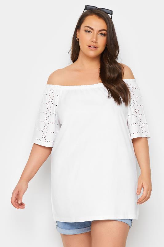  YOURS Curve White Broderie Anglaise Bardot Top