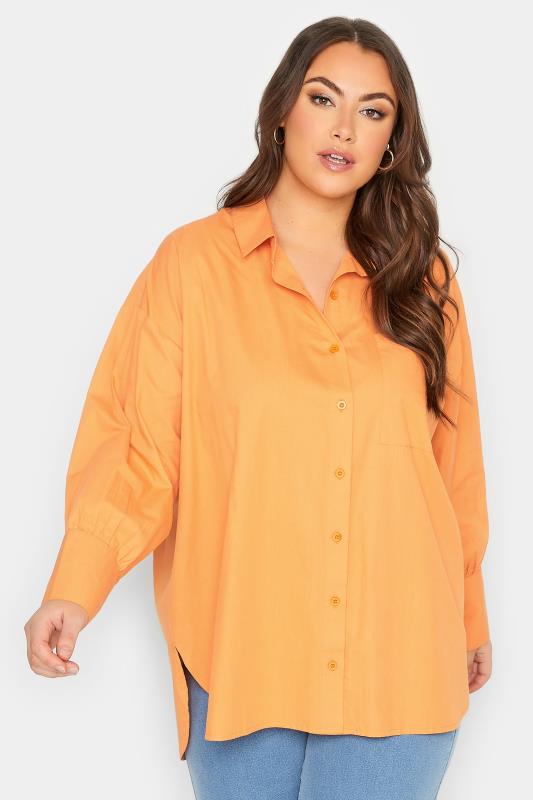 YOURS Curve Bright Orange Oversized Poplin Shirt | Yours Clothing  2