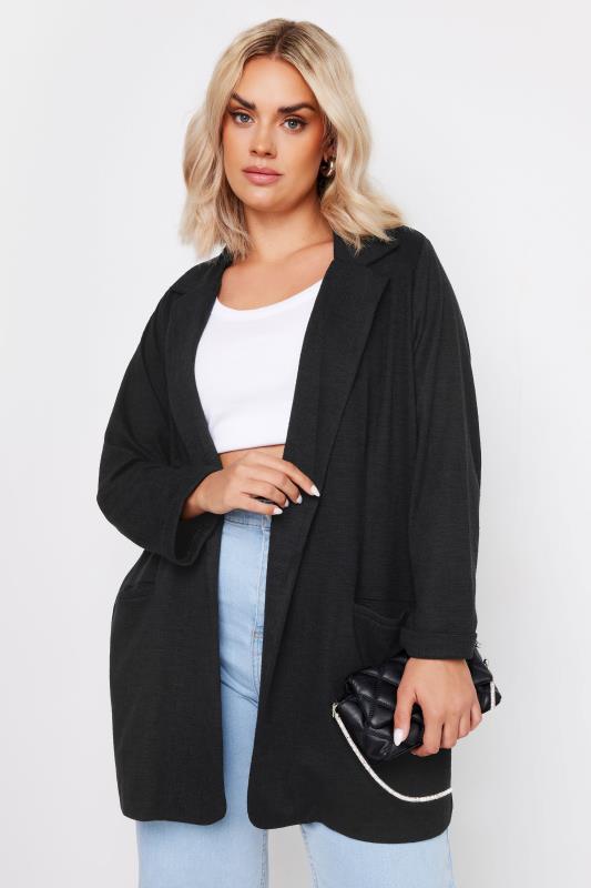 YOURS Plus Size Black Textured Blazer | Yours Clothing  1
