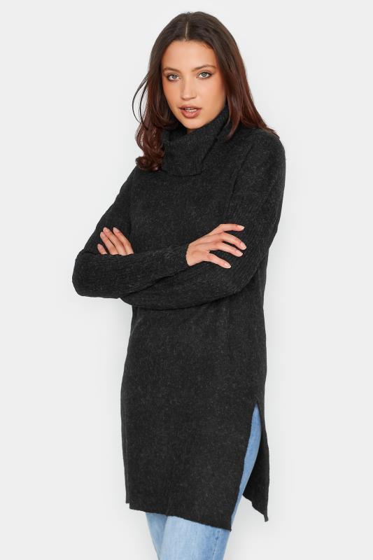 Tall  LTS Tall Charcoal Grey Turtle Neck Knitted Tunic Jumper