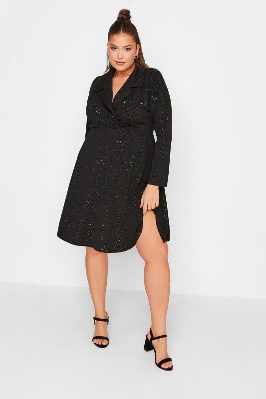 LIMITED COLLECTION Plus Size Black Glitter Blazer Dress | Yours Clothing 2