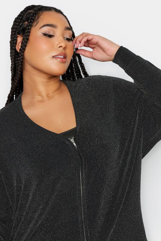 YOURS Plus Size Black & Silver Glitter Zip Through Top | Yours Clothing 5
