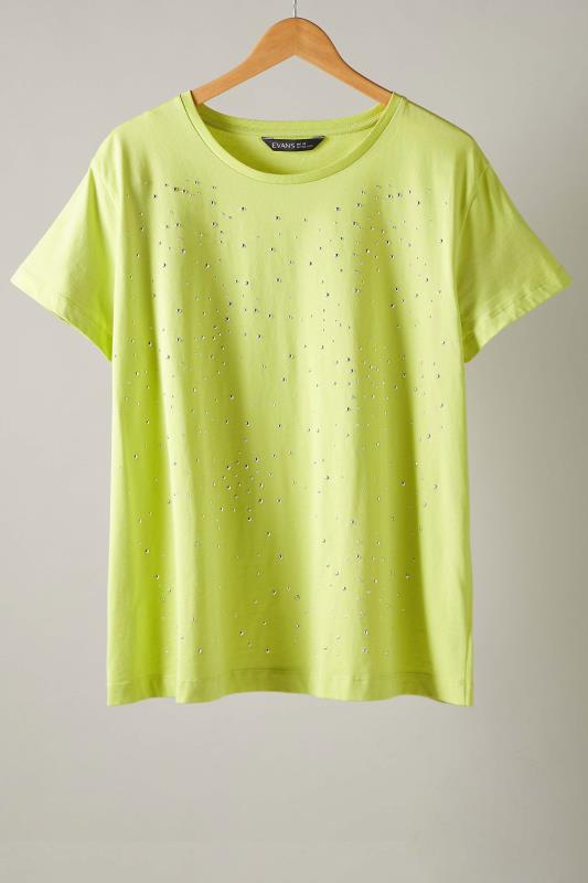 EVANS Plus Size Lime Green Stud Embellished Pure Cotton T-Shirt | Evans  5