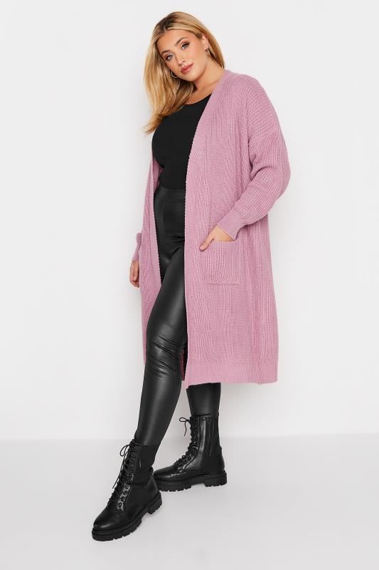 Plus Size Pink Pocket Knitted Midi Cardigan | Yours Clothing 2