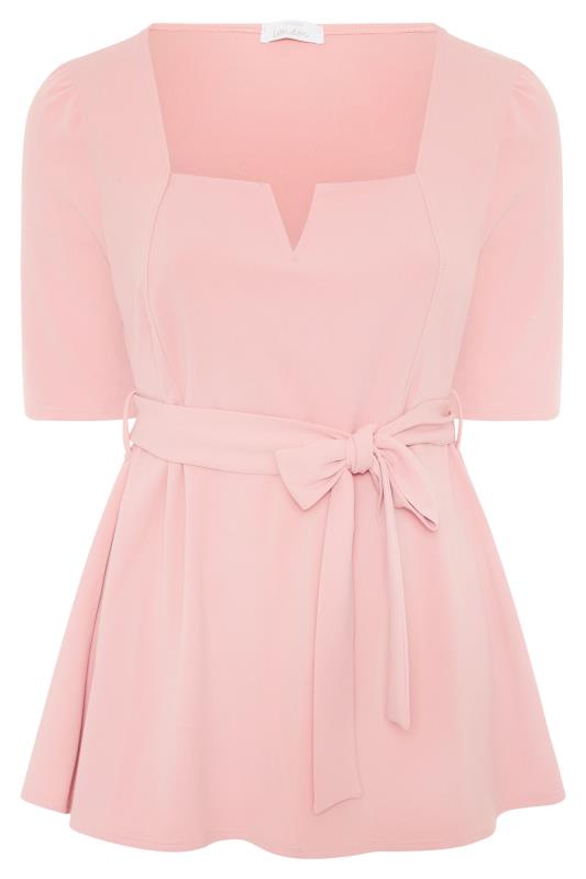 YOURS LONDON Plus Size Blush Pink Notch Neck Peplum Top | Yours Clothing 6