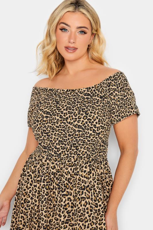 YOURS Curve Plus Size Brown Leopard Print Shirred Maxi Dress | Yours Clothing  4