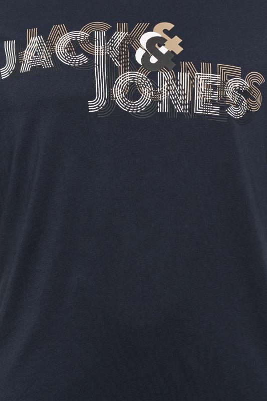 JACK & JONES Big & Tall Navy Blue Line Logo Print T-Shirt | BadRhino 3