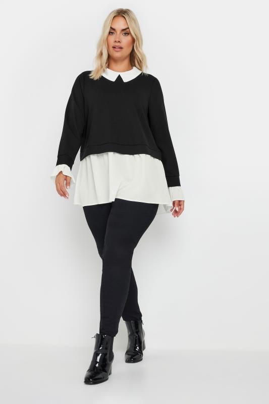 YOURS Plus Size Black & White 2-In-1 Top | 3